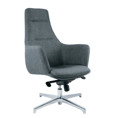 BM 1295 sillón de descanso de respaldo alto, estructura tipo concha con brazos, base de aluminio