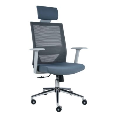BM 7070 G silla operativa respaldo alto con cabecera, estructura color gris, base cromada