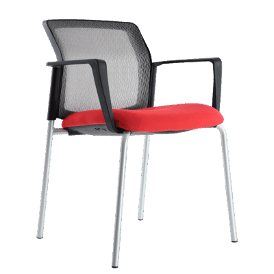 BM 840 silla visitante 4 patas con brazos , respaldo en malla, asiento tapizado en tela